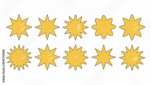 Ten Golden Star Icons in a Row for Ratings or Reviews