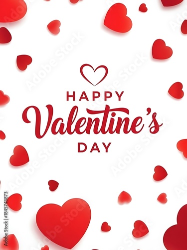 Happy valentines day greeting card with red hearts on white background
