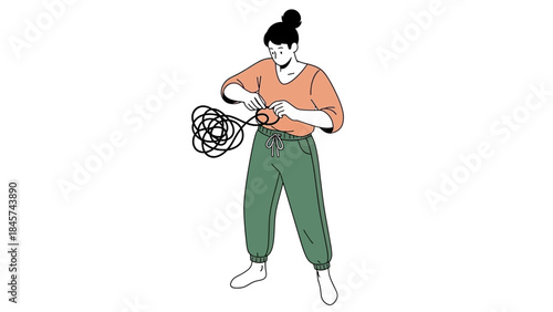 Illustration depicting a person unraveling a tangle representing problem-solving and mental clarity