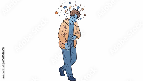 Illustration depicting a person experiencing mental health struggles and fragmentation of thoughts