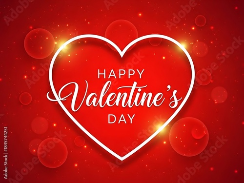 Happy valentines day greeting with heart and sparkles on red background