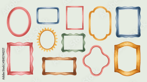 Colorful Watercolor Picture Frame Illustrations Set