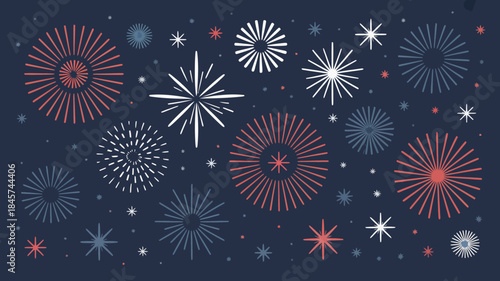 Celebratory Fireworks Display with Red, White, and Blue Explosions