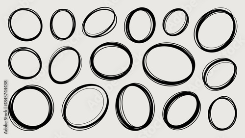 Set of Black and White Oval and Circular Frames