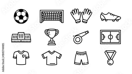 Soccer Icons Set: Football Equipment and Gear Illustrations