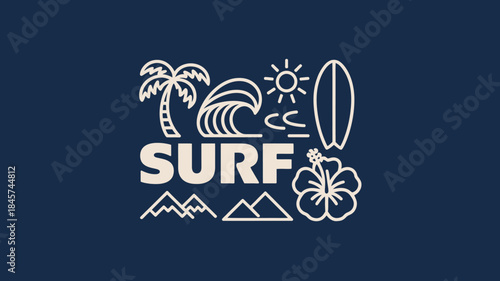 Surf Logo with Tropical Elements and Wave Design