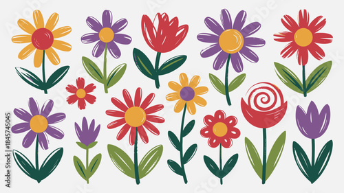 Vibrant Illustration of Colorful Flowers in a Garden