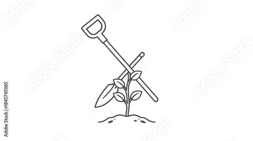 Vector illustration of isolated shovel, rake, and other metal garden and hand construction tools with wood handles for work and repair design