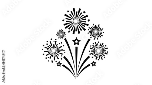 Celebratory fireworks display with a star rendered as a striking silhouette