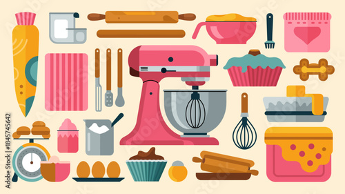 Colorful Baking Tools and Ingredients Illustration