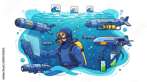Scuba Diver Operating Autonomous Underwater Vehicles with Digital Tablet