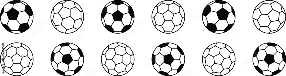 Obraz premium football or soccer ball icon set in different styles, Soccer ball icon, football icons, Vector illustration !