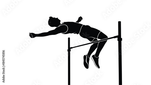 Athlete jumping over a bar in a high jump striking a pose silhouette