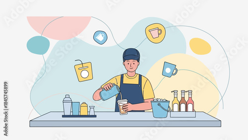 Barista making a drink at coffee shop.