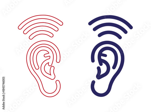 Minimalist illustration of human ear icon with sound waves representing hearing and listening concepts.