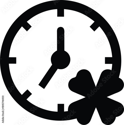 lucky clover clock line art vector illustration on transparent background