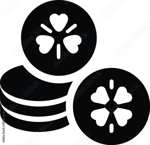 lucky clover coins line art vector illustration on transparent background