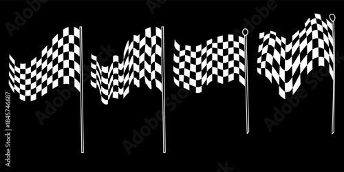 Four racing flag options. Vector racing flag, checkered and black and white.
