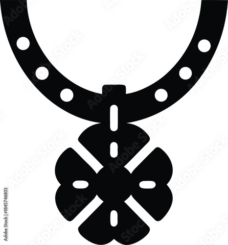 lucky clover necklace line art vector illustration on transparent background