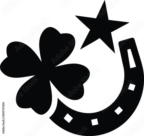 lucky clover star line art vector illustration on transparent background
