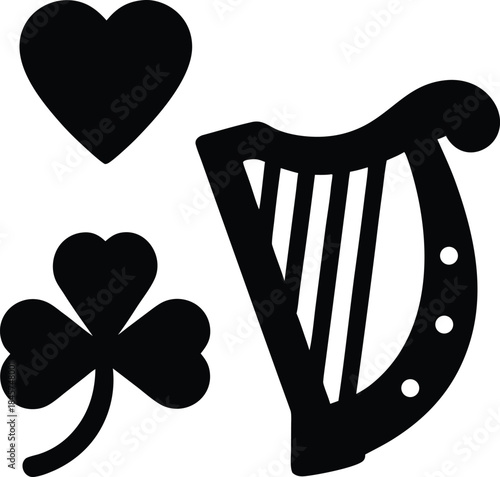 shamrock harp icon line art vector illustration on transparent background