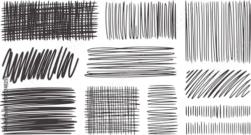 Black ink handdrawn line and crosshatch textures collection