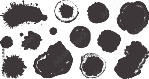 Collection of black irregular ink blots white