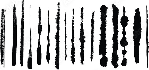 Black Paint Brush Stroke Collection on White texture