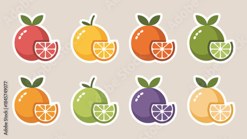 Vibrant fruit icons for healthy lifestyle and nutrition