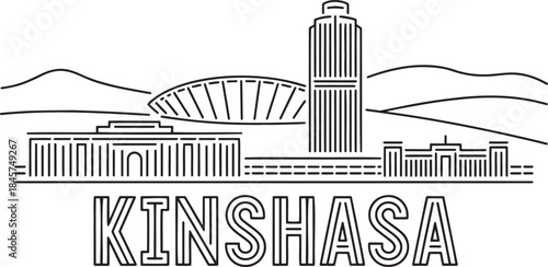 Kinshasa Democratic Republic of Congo skyline with famous landmarks outline illustration