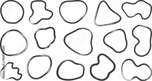 Hand drawn black ink abstract organic shapes collection
