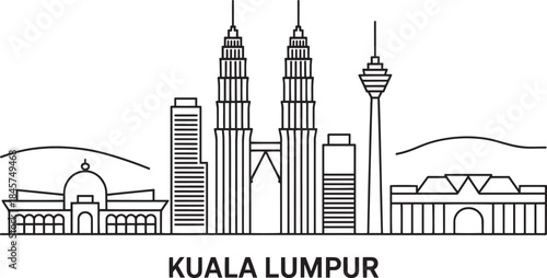 Photography Kuala lumpur malaysia city skyline vector illustration with landmarks and urban
