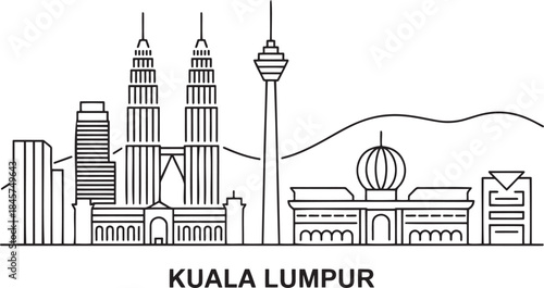 Kuala Lumpur Malaysia outline city skyline with modern architecture and famous landmarks
