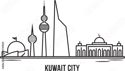 Kuwait City outline city skyline with prominent structures and architectural beauty