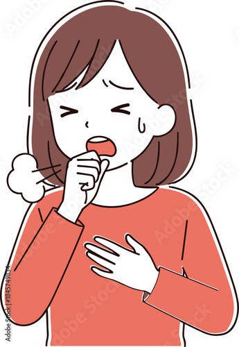 Person coughing into hand in health awareness vector illustration showing illness symptoms, respiratory discomfort, cold flu concept in simple cartoon style