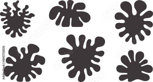 Six irregular gray abstract shapes white monochrome