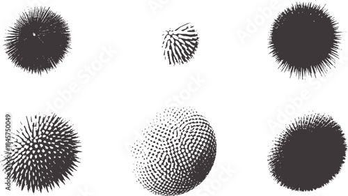 Six grayscale gradient noise textures with varying density and pattern