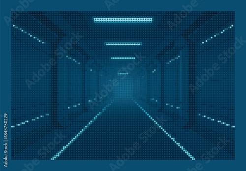 Futuristic Halftone Hallway with Empty Center for Gaming Poster Art