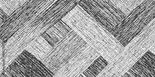 Black and white diagonal hatching pattern with overlapping bands creating a textured geometric background