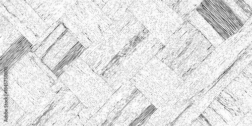 Black and white textured diagonal wood plank pattern with rough grain and overlapping effect vector