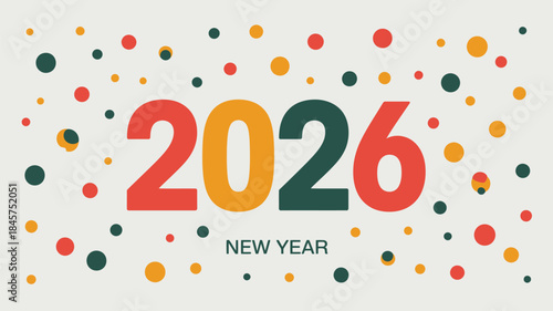Vibrant 2026 New Year celebration graphic with colorful dots