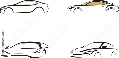 Minimal Luxury Sports Car Line Art Logo Collection Modern Vehicle Silhouettes