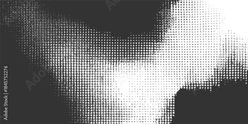 Abstract grayscale halftone dot pattern with dark gray background and white distressed texture vector