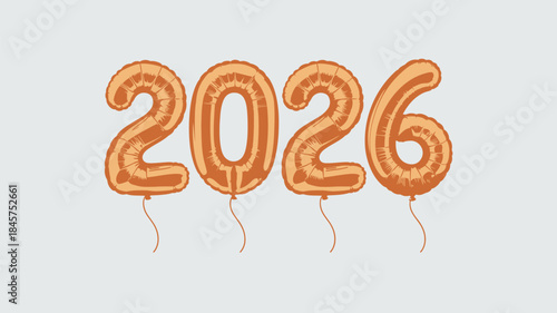 Golden balloons spelling out 2026 on light background