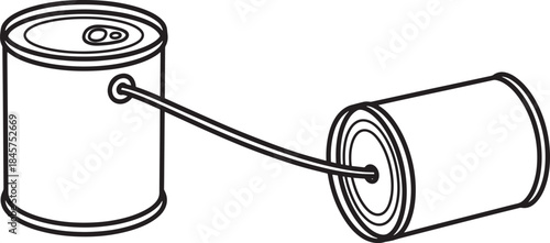 Tin can telephone toy icon, string phone communication device for children to play