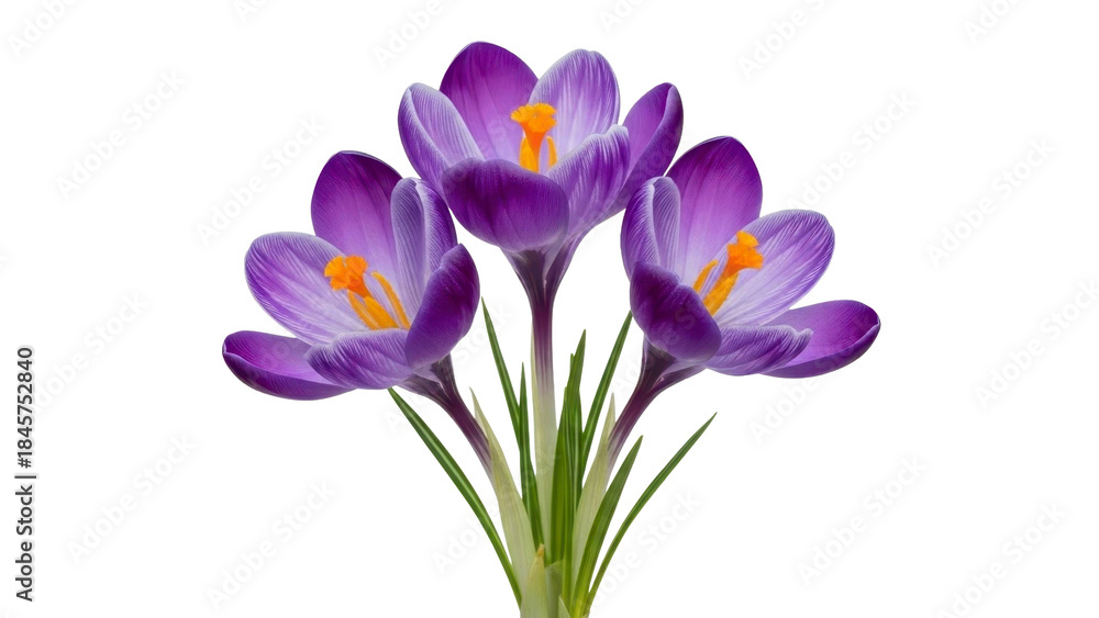 Fototapeta premium Three Crocus Flowers Isolated on a Transparent Background PNG