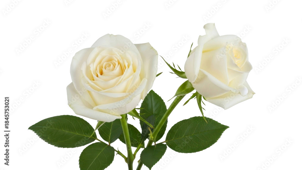 Naklejka premium Two White Roses on a Transparent Background, PNG Image