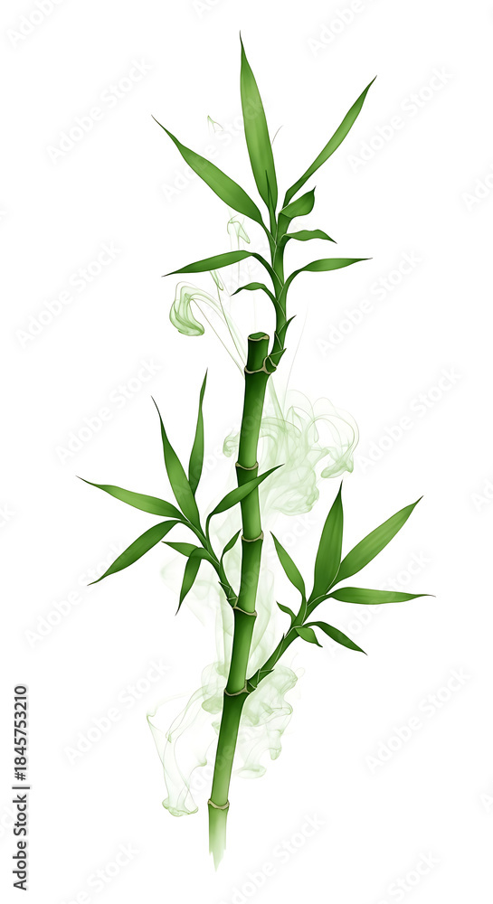 Fototapeta premium Green bamboo plant with white smoke effect leaves