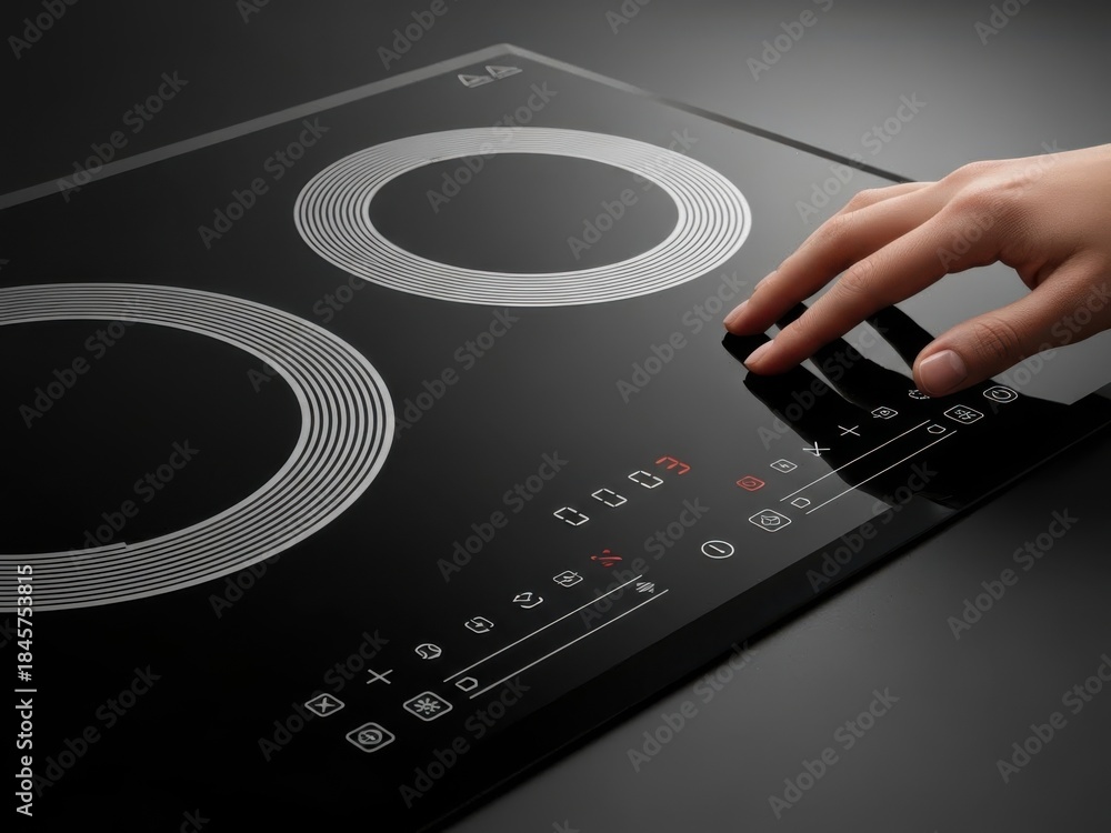 Fototapeta premium Hand adjusting the settings on an induction cooktop