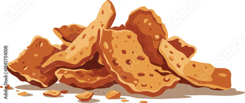 Pile of crunchy savory baked snacks or chips made from dough and spices vector illustration